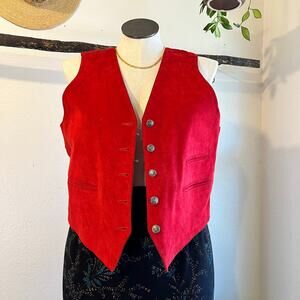 Vintage Red Genuine Silky Pig Leather Snap Button Western Vest Top Size 14